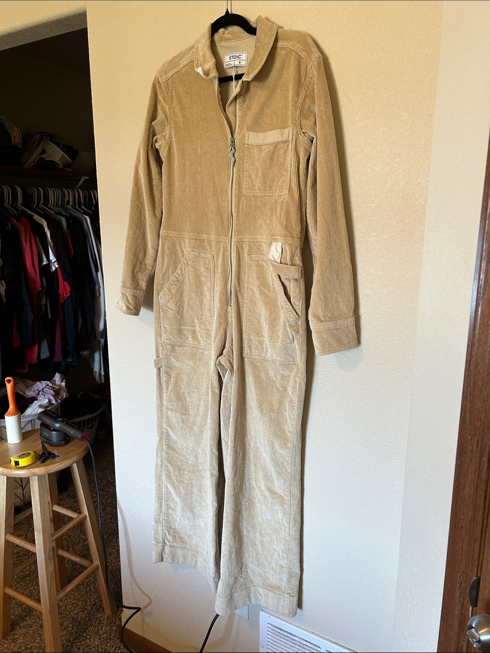 Stoic Wide Leg Corduroy Jumpsuit Coveralls Tan Beige Small - Picture 7 of 15